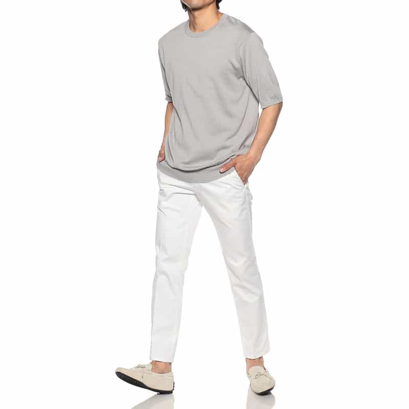 BARNEYS NEW YORK 海島綿クルーネックニットソー LIGHT GRAY