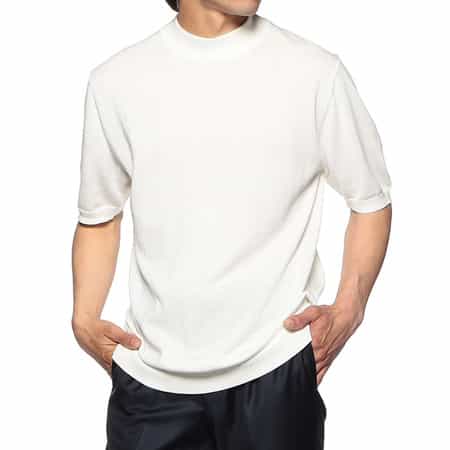海島綿半袖モックネックニットTシャツ
