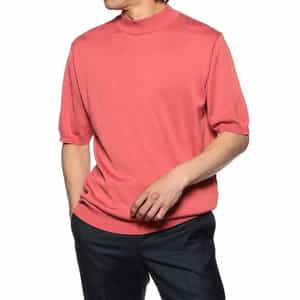 海島綿半袖モックネックニットTシャツ