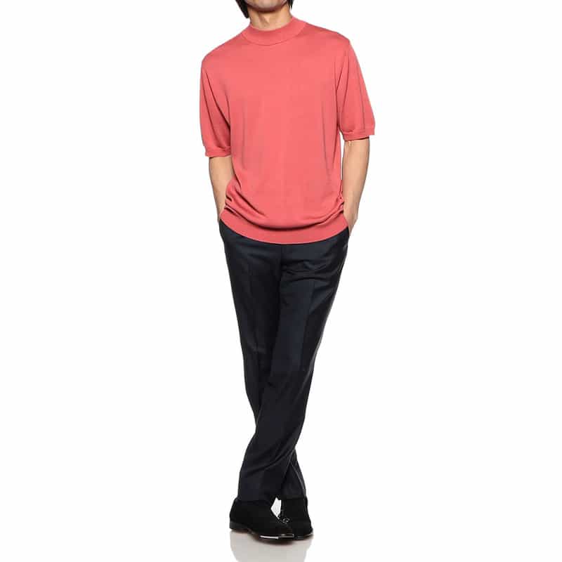 BARNEYS NEW YORK 海島綿半袖モックネックニットTシャツ PINK
