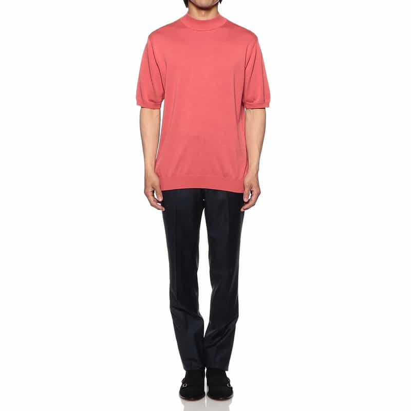 BARNEYS NEW YORK 海島綿半袖モックネックニットTシャツ PINK