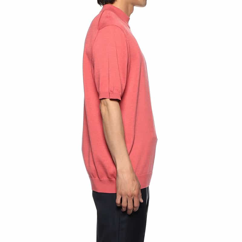 BARNEYS NEW YORK 海島綿半袖モックネックニットTシャツ PINK