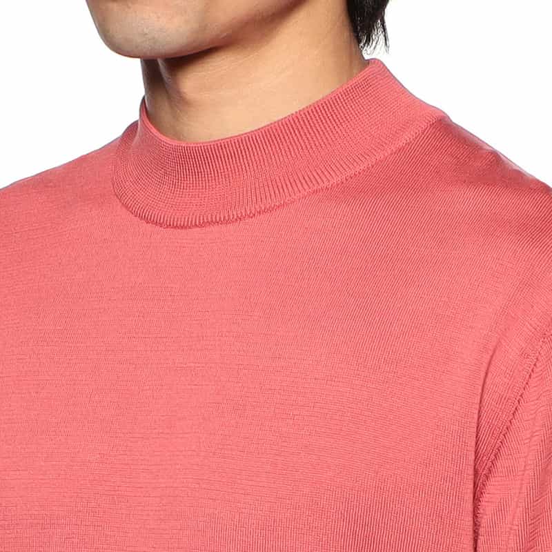 BARNEYS NEW YORK 海島綿半袖モックネックニットTシャツ PINK
