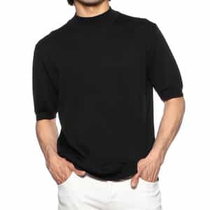 海島綿半袖モックネックニットTシャツ