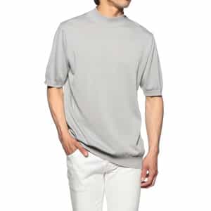 海島綿半袖モックネックニットTシャツ
