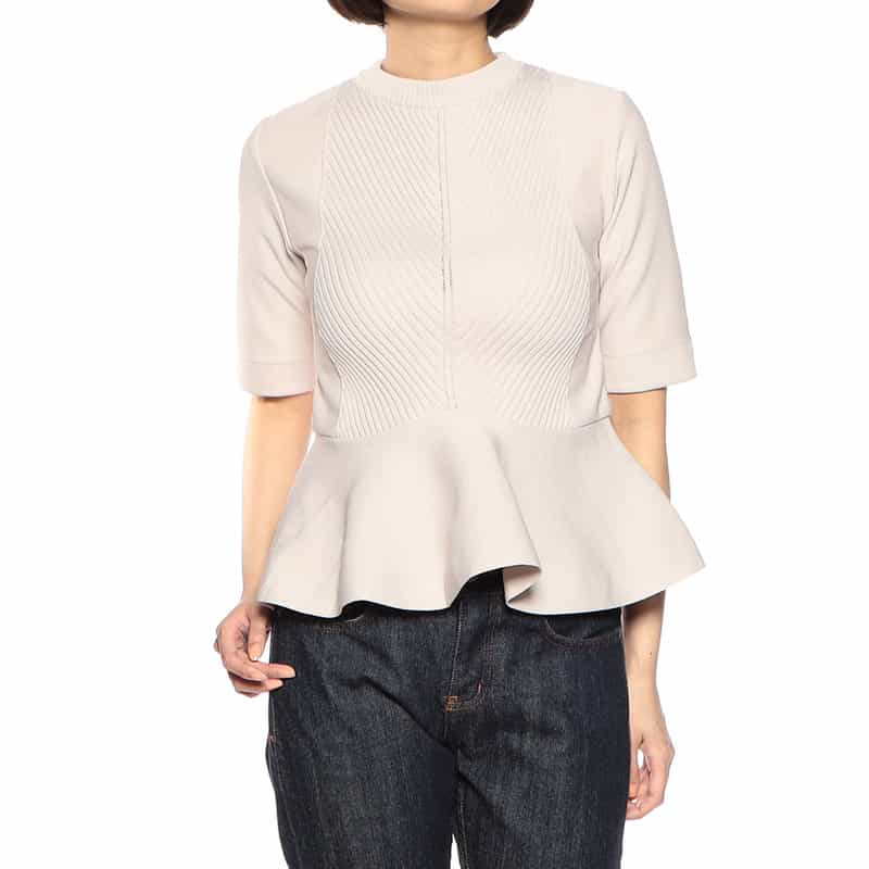 BARNEYS NEW YORK セットアップペプラムニットプルオーバー GRAY BEIGE