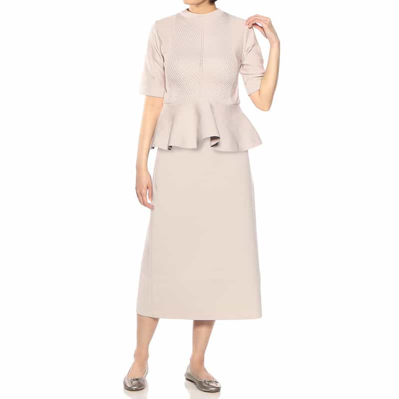 BARNEYS NEW YORK セットアップペプラムニットプルオーバー GRAY BEIGE
