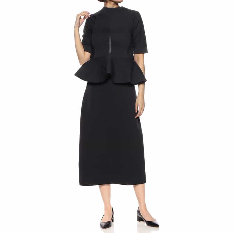 BARNEYS NEW YORK セットアップウォッシャブル セミフレアロングスカート BLACK