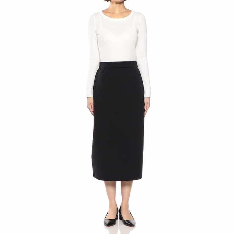 BARNEYS NEW YORK セットアップウォッシャブル セミフレアロングスカート BLACK