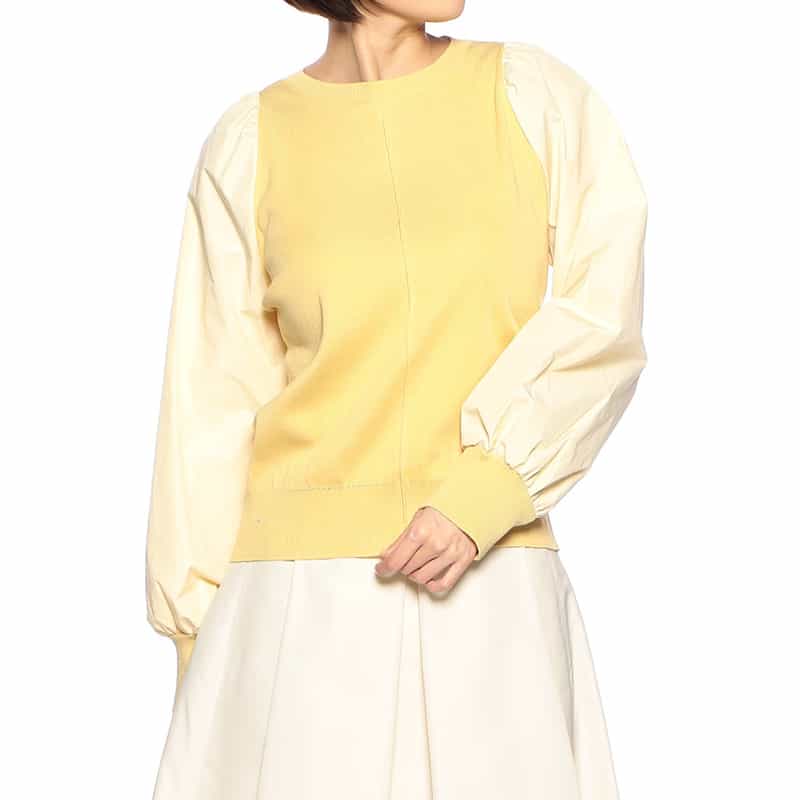 BARNEYS NEW YORK コンビネーションボリュームスリーブピンタックニットプルオーバー YELLOW