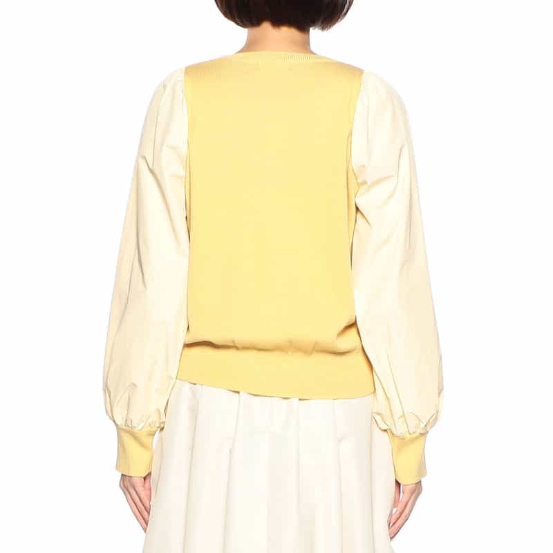 BARNEYS NEW YORK コンビネーションボリュームスリーブピンタックニットプルオーバー YELLOW
