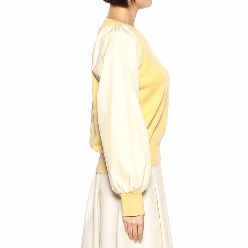 BARNEYS NEW YORK コンビネーションボリュームスリーブピンタックニットプルオーバー YELLOW