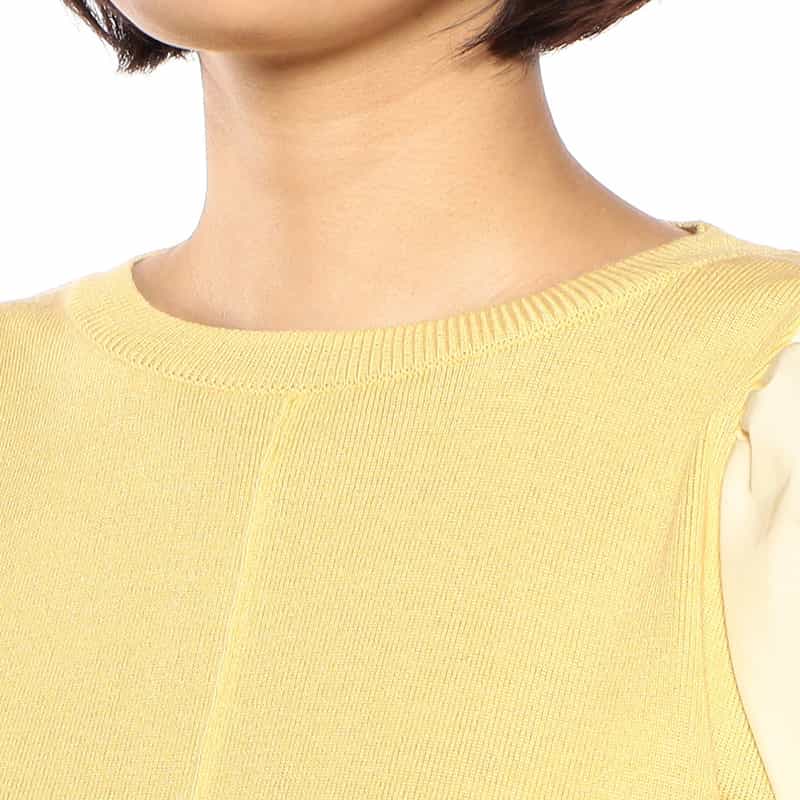 BARNEYS NEW YORK コンビネーションボリュームスリーブピンタックニットプルオーバー YELLOW