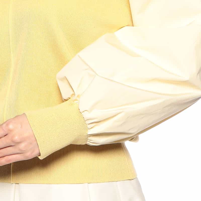BARNEYS NEW YORK コンビネーションボリュームスリーブピンタックニットプルオーバー YELLOW