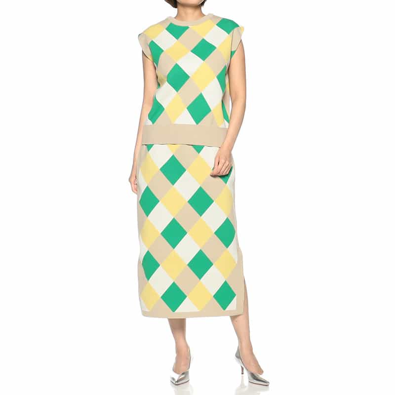 BARNEYS NEW YORK ウォッシャブル ダイヤ柄ニットプルオーバー BEIGE