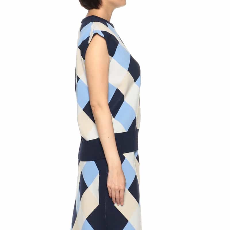 BARNEYS NEW YORK ウォッシャブル ダイヤ柄ニットプルオーバー NAVY