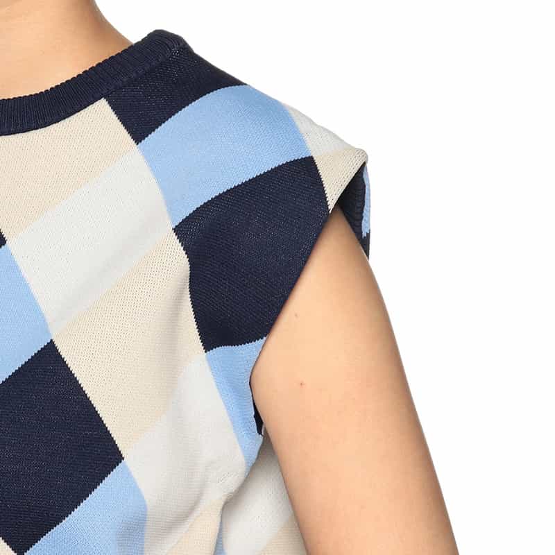 BARNEYS NEW YORK ウォッシャブル ダイヤ柄ニットプルオーバー NAVY