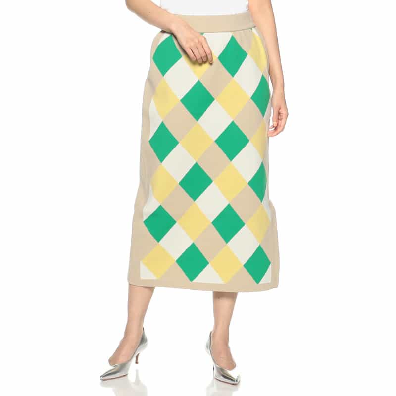 BARNEYS NEW YORK ウォッシャブル ダイヤ柄ニットスカート BEIGE