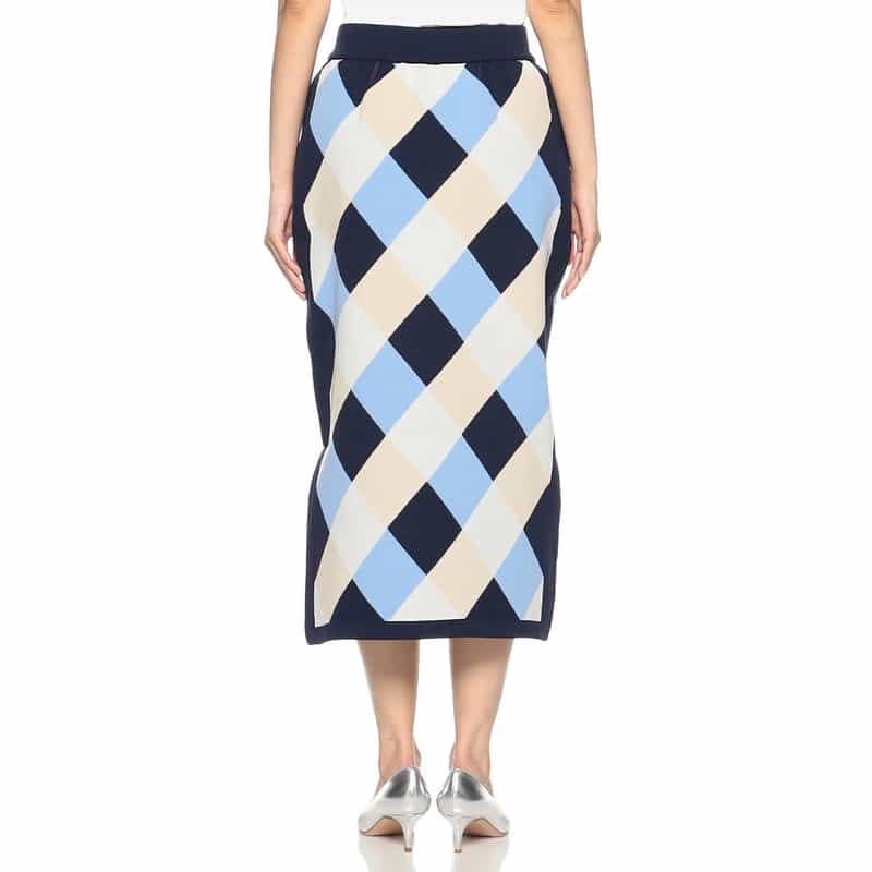 BARNEYS NEW YORK ウォッシャブル ダイヤ柄ニットスカート NAVY