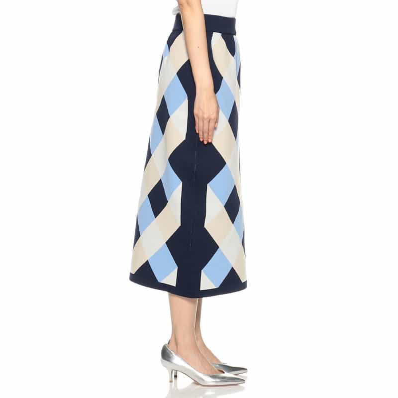 BARNEYS NEW YORK ウォッシャブル ダイヤ柄ニットスカート NAVY