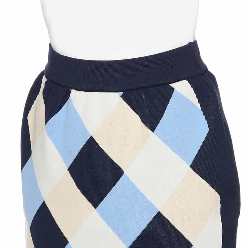 BARNEYS NEW YORK ウォッシャブル ダイヤ柄ニットスカート NAVY