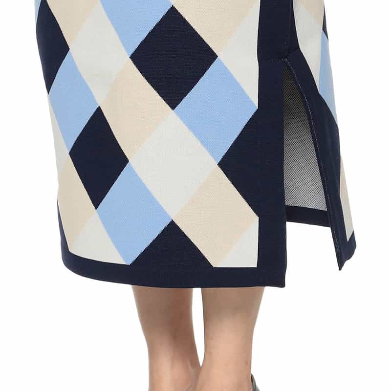 BARNEYS NEW YORK ウォッシャブル ダイヤ柄ニットスカート NAVY