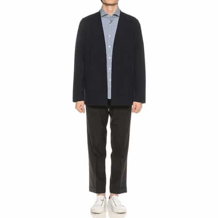 【美品】BARNEYS NEW YORK コットンニットカーディガン　ブラック スタンドカラーニットカーディガン（2203866）｜BARNEYS NEW