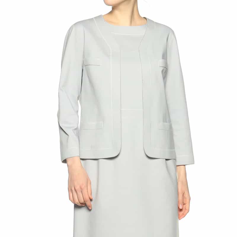 BARNEYS NEW YORK セットアップインコードロックノーカラージャケット LIGHT GRAY