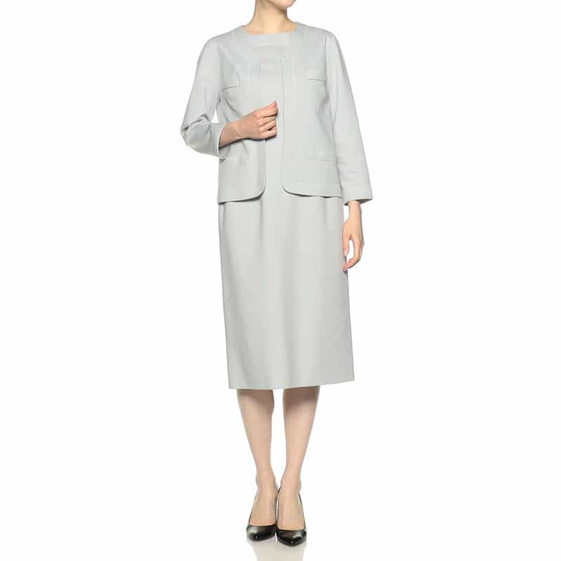 BARNEYS NEW YORK セットアップインコードロックノーカラージャケット LIGHT GRAY