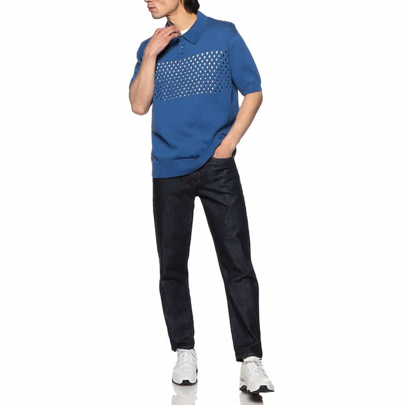 BARNEYS NEW YORK メッシュ切替ニットポロシャツ BLUE