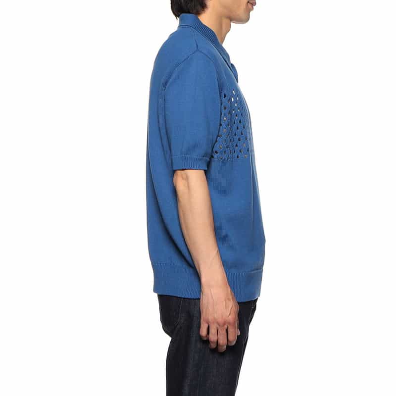 BARNEYS NEW YORK メッシュ切替ニットポロシャツ BLUE