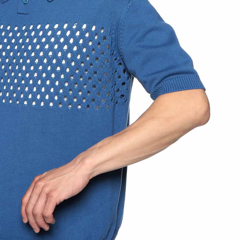 BARNEYS NEW YORK メッシュ切替ニットポロシャツ BLUE
