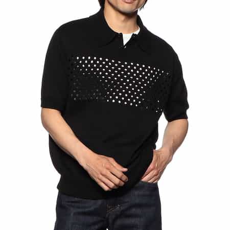 メッシュ切替ニットポロシャツ