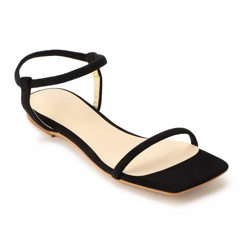 BARNEYS NEW YORK アンクルストラップフラットサンダル BLACK