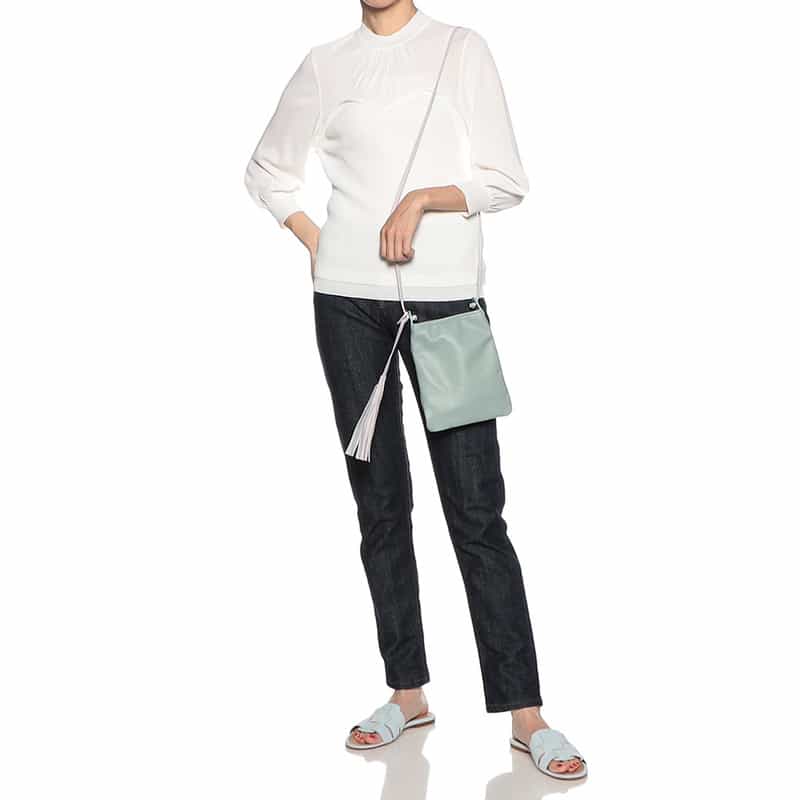 BARNEYS NEW YORK バイカラーフリンジミニポシェット GREEN