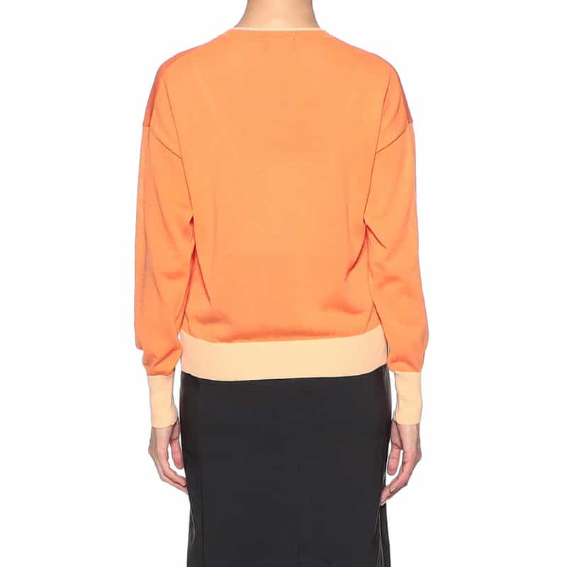 BARNEYS NEW YORK ウォッシャブルバイカラーニットプルオーバー ORANGE