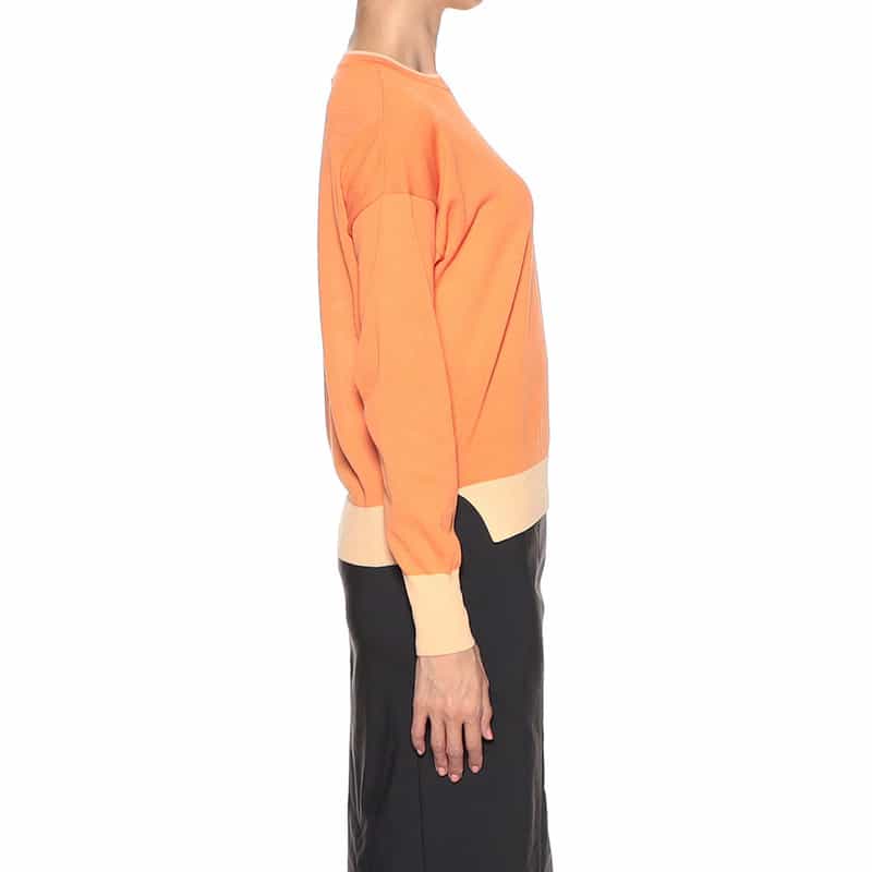 BARNEYS NEW YORK ウォッシャブルバイカラーニットプルオーバー ORANGE