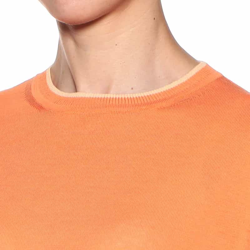 BARNEYS NEW YORK ウォッシャブルバイカラーニットプルオーバー ORANGE