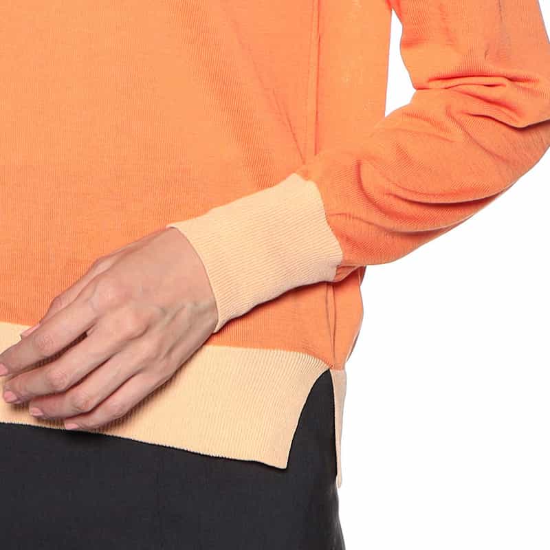 BARNEYS NEW YORK ウォッシャブルバイカラーニットプルオーバー ORANGE