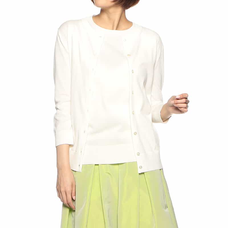 BARNEYS NEW YORK ウォッシャブルコットンクルーネックニットカーディガン WHITE