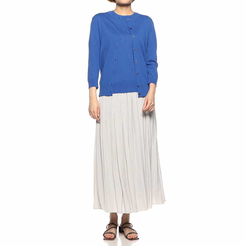 BARNEYS NEW YORK ウォッシャブルコットンクルーネックニットカーディガン BLUE