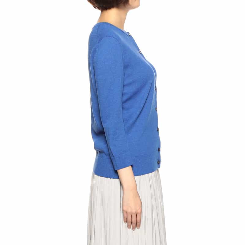 BARNEYS NEW YORK ウォッシャブルコットンクルーネックニットカーディガン BLUE