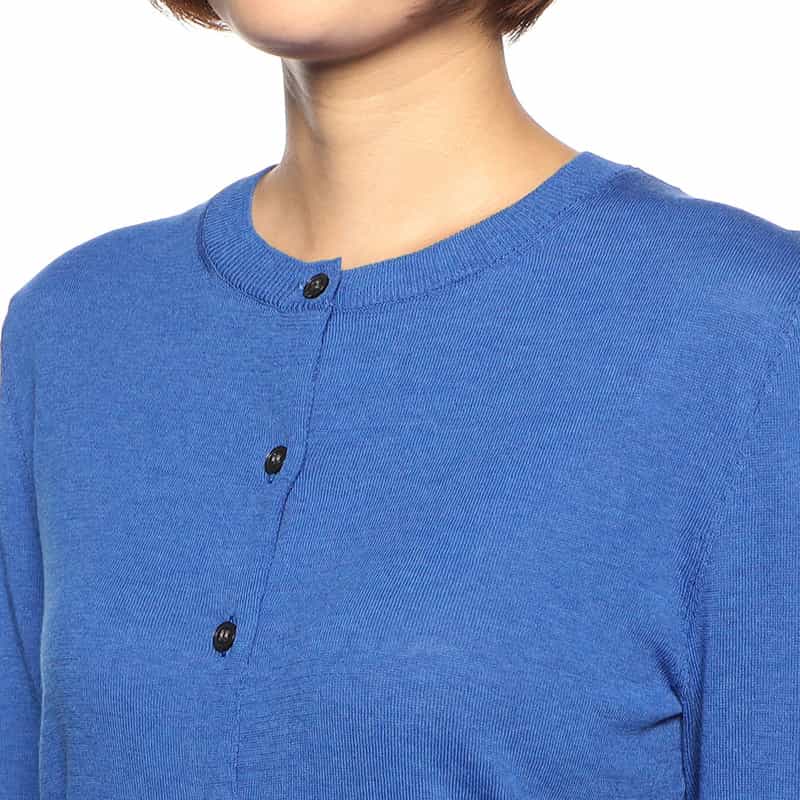 BARNEYS NEW YORK ウォッシャブルコットンクルーネックニットカーディガン BLUE