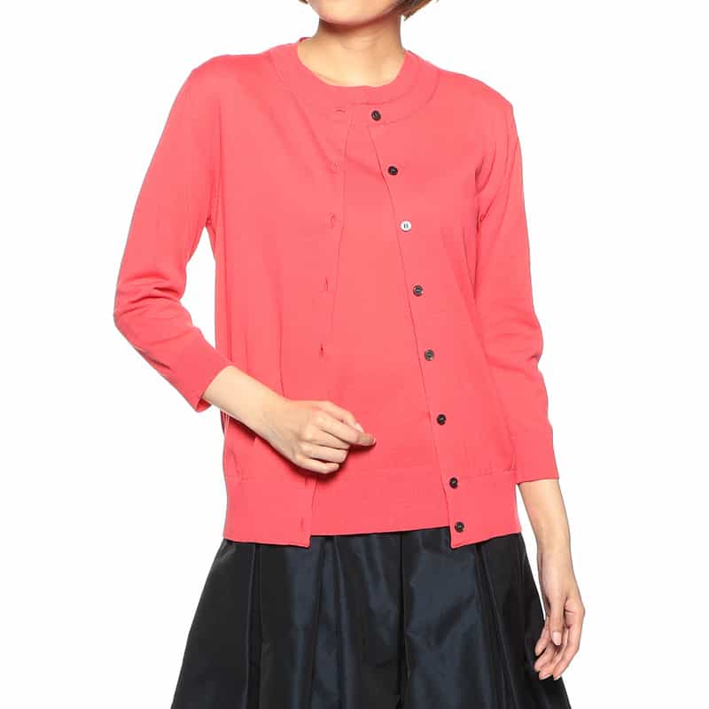 BARNEYS NEW YORK ウォッシャブルコットンクルーネックニットカーディガン PINK