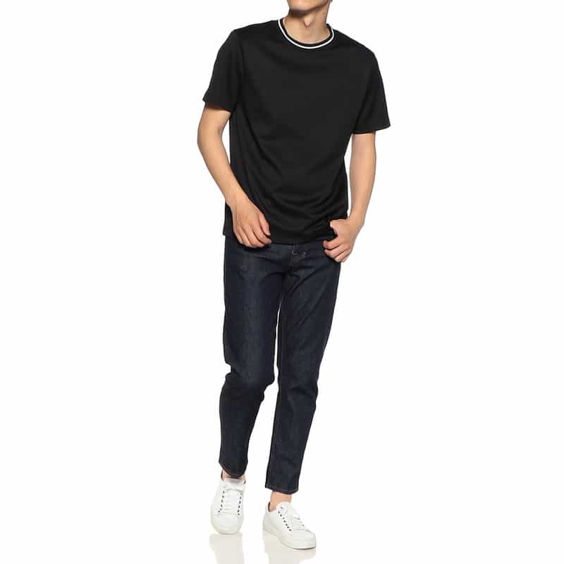 BARNEYS NEW YORK ラインニットTシャツ (ALBINI社製コットン使用) BLACK