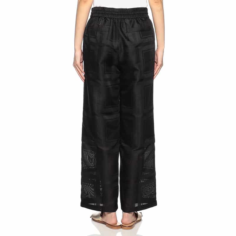 BARNEYS NEW YORK スクエアレースドローストリングワイドパンツ BLACK