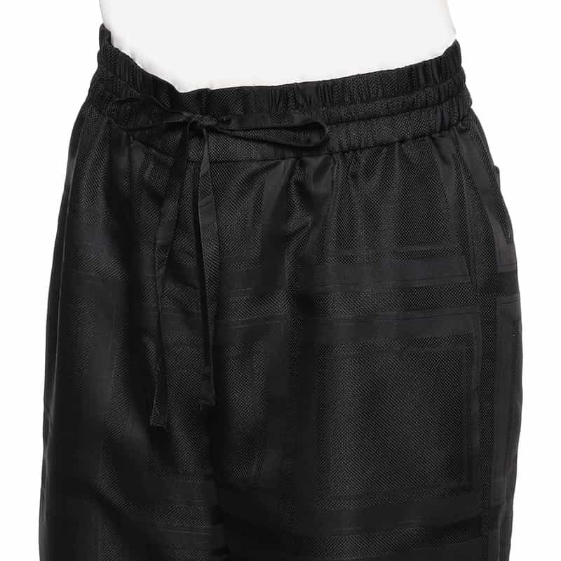 BARNEYS NEW YORK スクエアレースドローストリングワイドパンツ BLACK