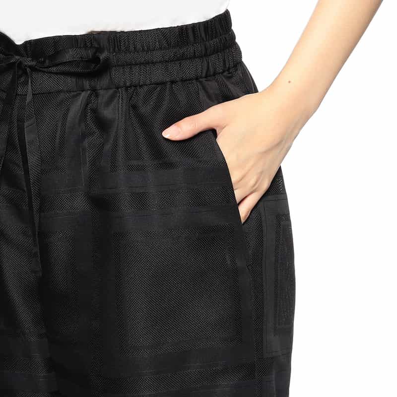 BARNEYS NEW YORK スクエアレースドローストリングワイドパンツ BLACK