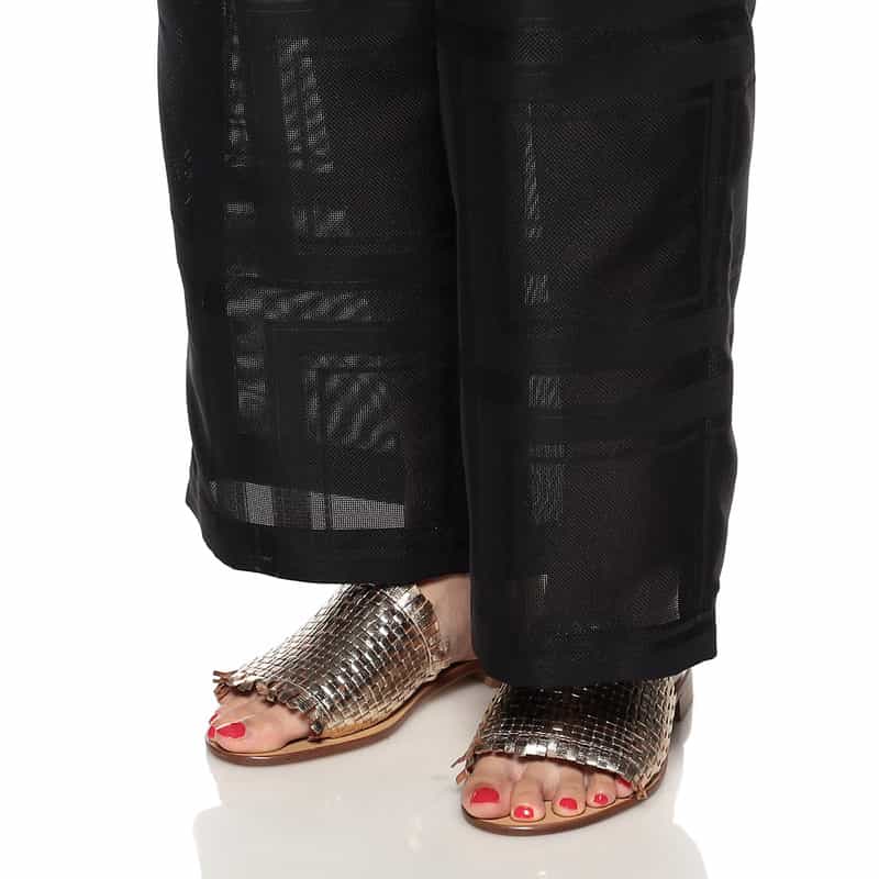 BARNEYS NEW YORK スクエアレースドローストリングワイドパンツ BLACK