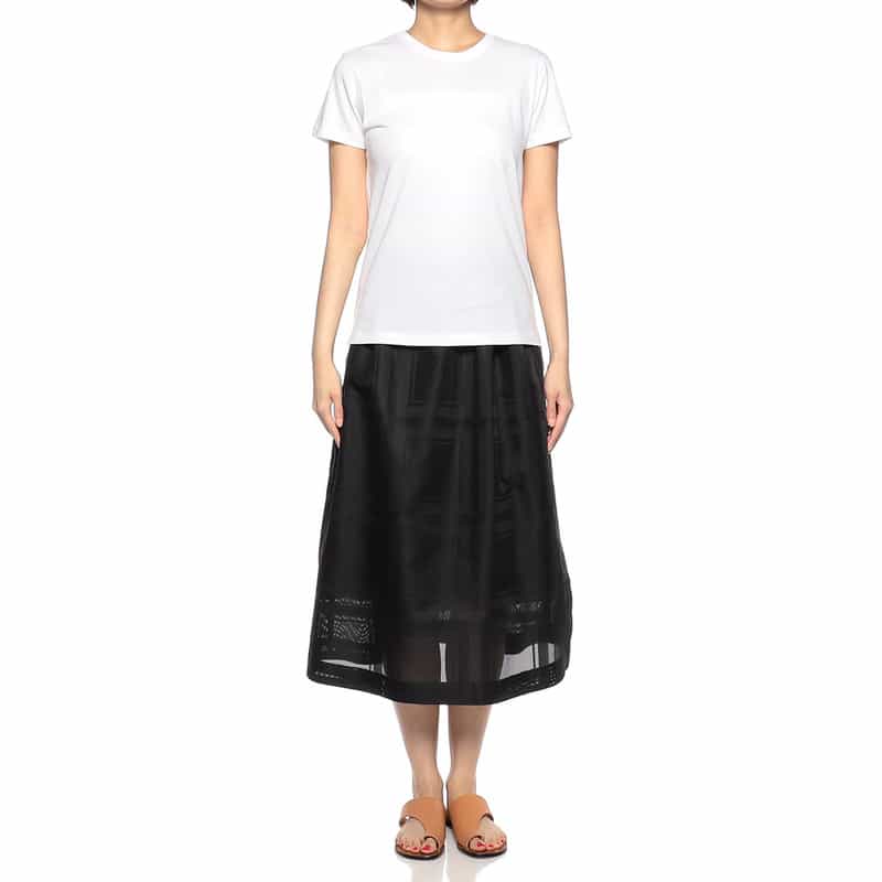 BARNEYS NEW YORK スクエアレースギャザースカート BLACK